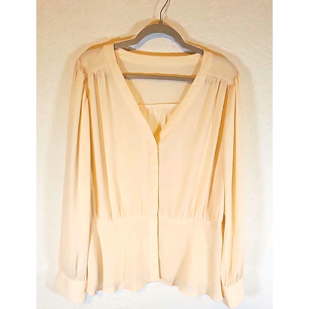 Women's‎ Apricot Chiffon V-Neck Pleated Button Blouse Long Sleeve XXL